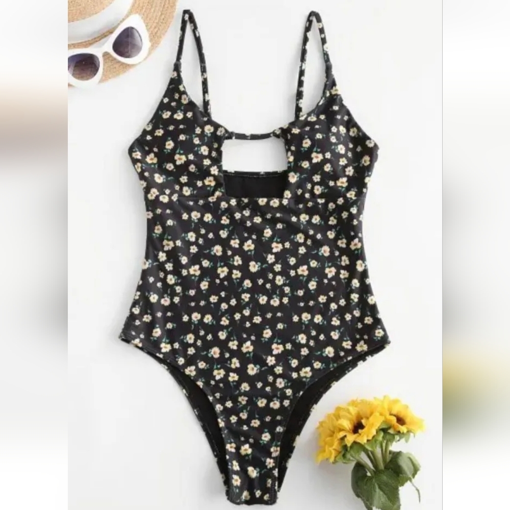 NWT ZAFUL Ditsy Daisy Print Cut Out One piece Swimsuit XL/10